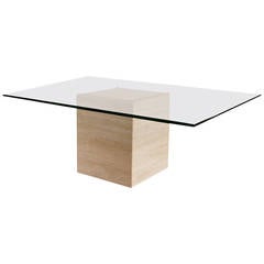 Glass and Travertine Coffee Table by Roger Vanhevel, Belgium