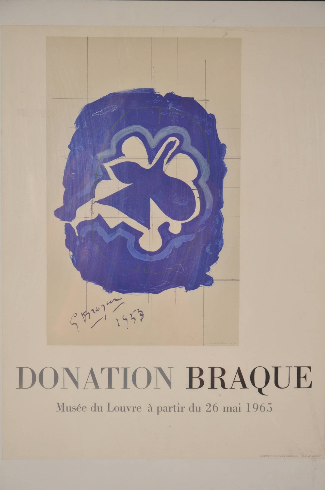 Mid-Century Modern Lithography by Georges Braque for Louvre Museum, Printed by Mourlot in 1965 For Sale