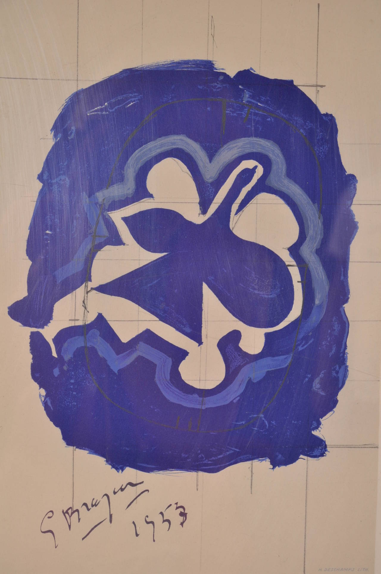 French Lithography by Georges Braque for Louvre Museum, Printed by Mourlot in 1965 For Sale