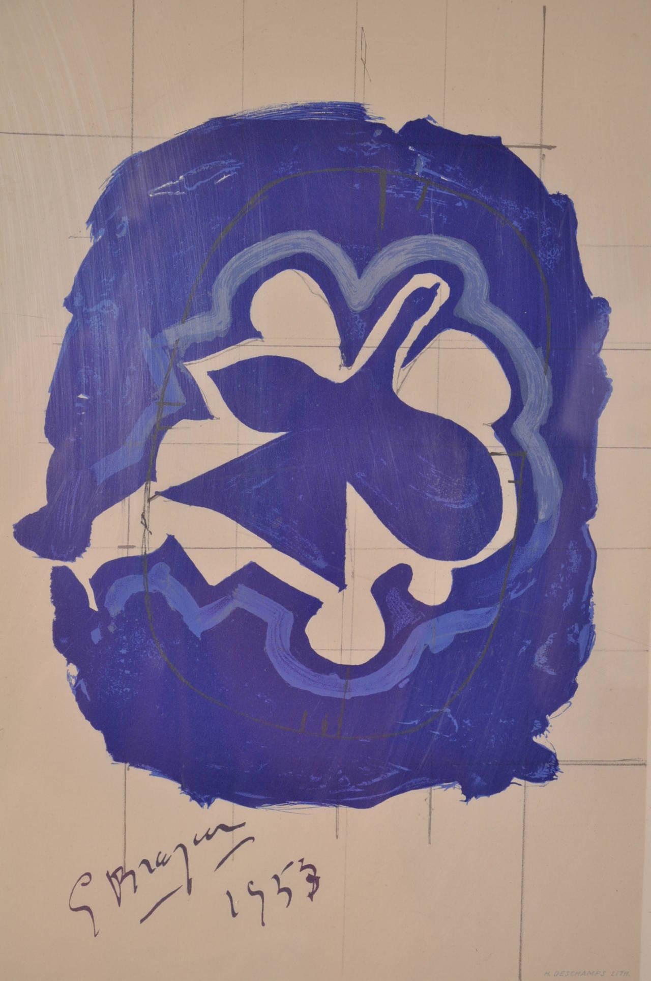 French Lithography by Georges Braque for Louvre Museum, Printed by Mourlot in 1965