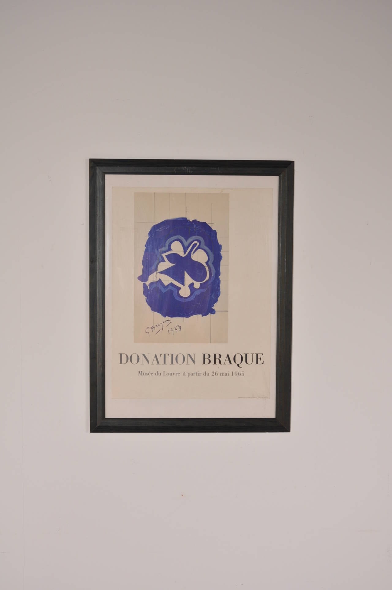 Unique donation lithography by George Braque, printed by Mourlot France in 1965.

This rare lithographic poster was created for an exhibition of works at the Louvre Museum in Paris.

In good original condition with minor wear consistent with age