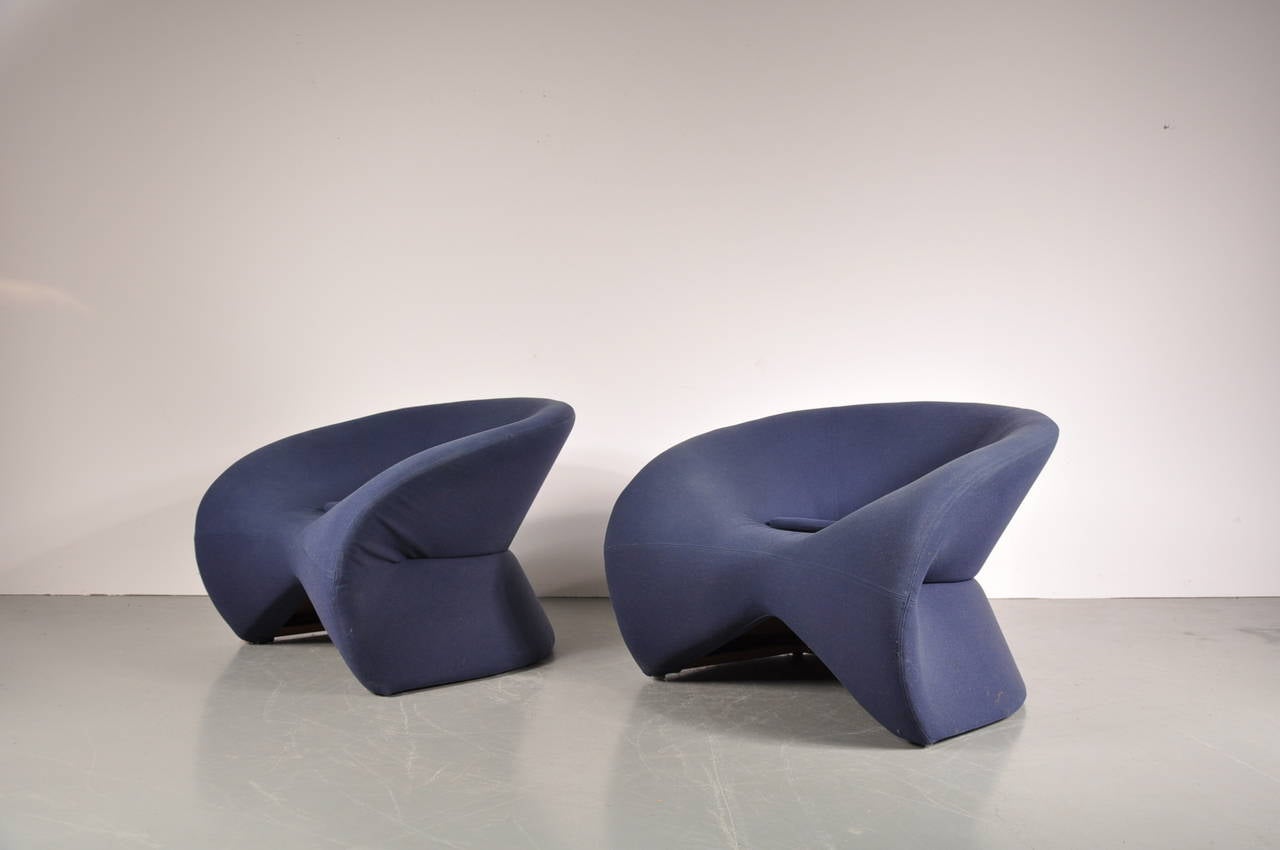 Mid-Century Modern Set of Two Large Easy Chairs in Pierre Paulin Style, circa 1970