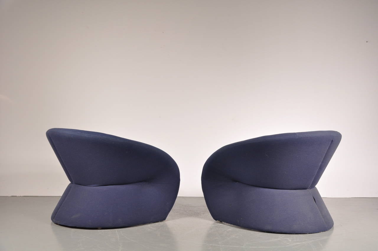 Fabric Set of Two Large Easy Chairs in Pierre Paulin Style, circa 1970