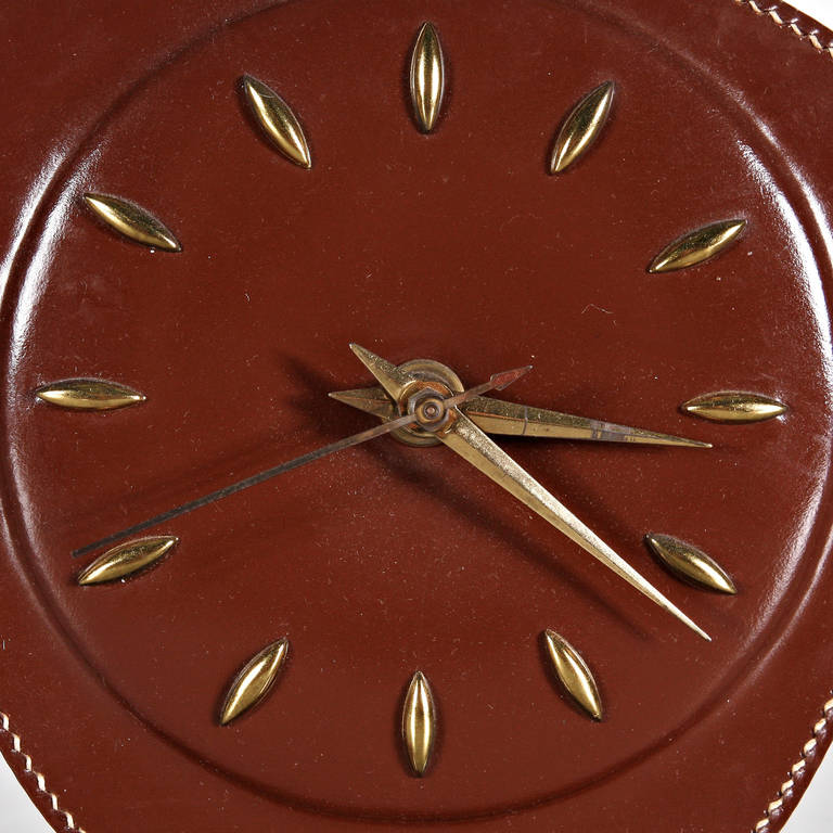 French Jacques Adnet Leather Table Clock, circa 1950