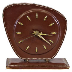 Jacques Adnet Leather Table Clock, circa 1950 8