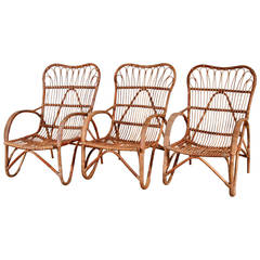 Dirk van Sliedrecht Set of Three Rattan Armchairs