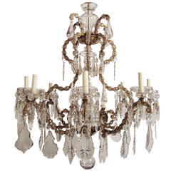 Antique Most Unusual Wrought Iron, Glass and Crystal Italian Chandelier