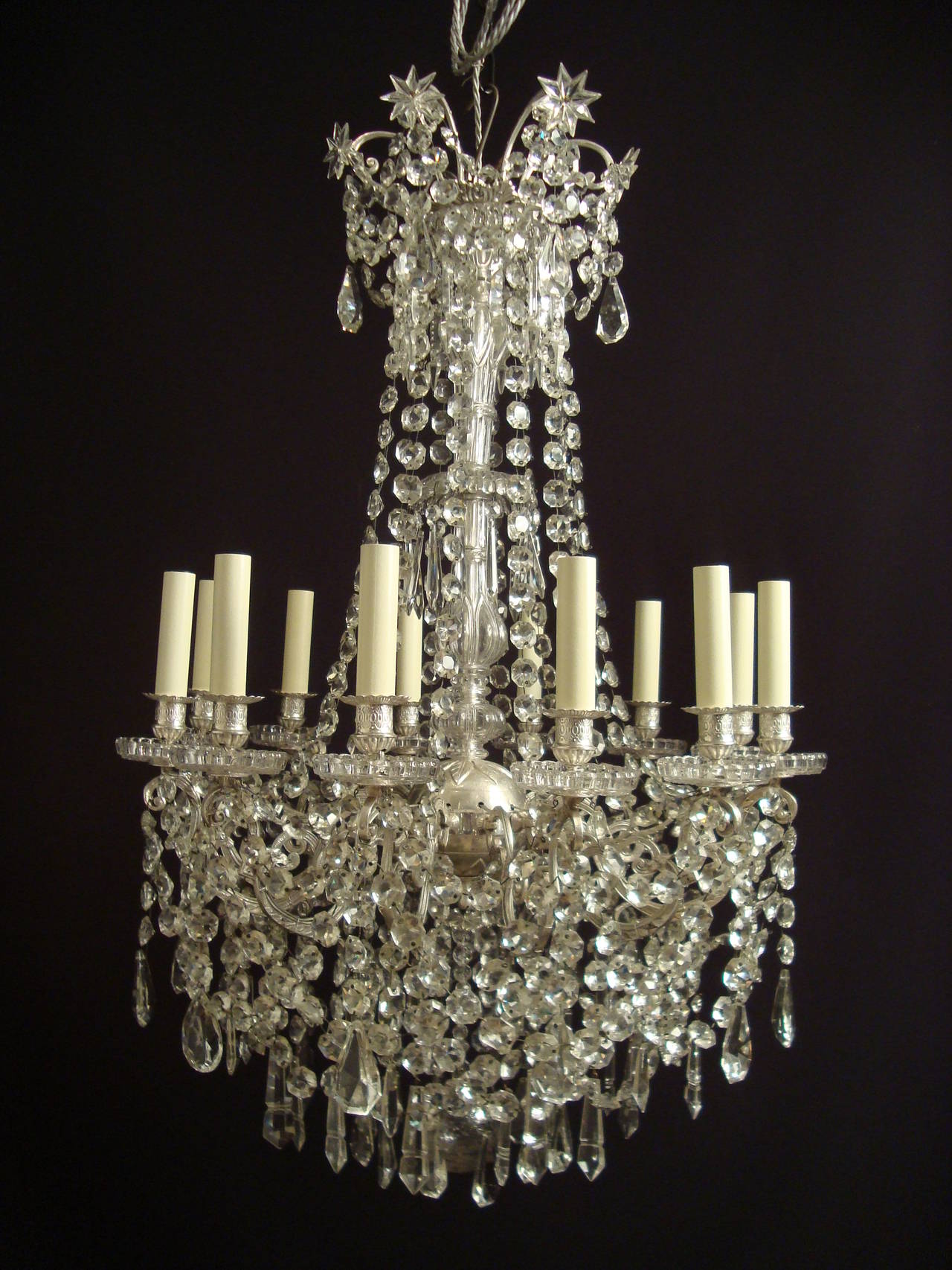 Napoleon III A most attractive silvered bronze and crystal chandelier, attributed to Baccarat