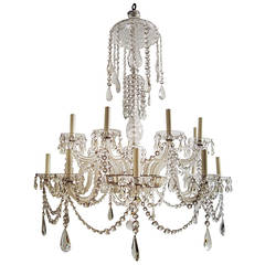 Antique Large Two-Tiered Cut Glass Chandelier