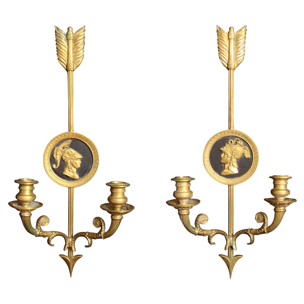 Pair of Gilt Bronze Empire Style Wall Lights
