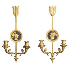 Vintage Pair of Gilt Bronze Empire Style Wall Lights