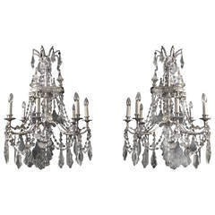 Antique Pair of Unusual Silvered, Louis XVI Style Chandeliers