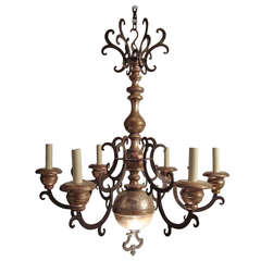 Italian Silvered Wood and Fer Forge Chandelier