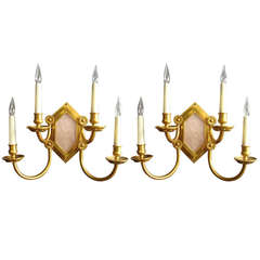Pair of French Pink Quartz and Gilt Brass Wall Lights