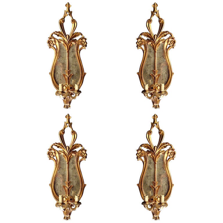 Set of Four Carved Gilt Wood Italian Wall Lights at 1stdibs