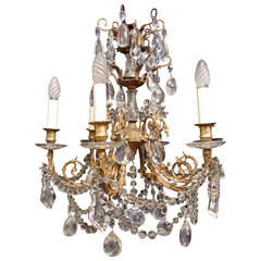 Antique Six-Arm, Gilt Brass Baccarat Chandelier
