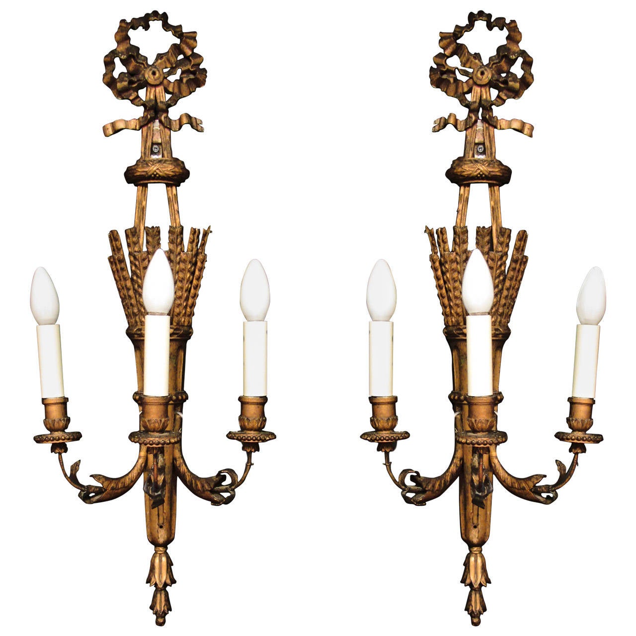 Pair of 19th Century Carved Wood Wall Appliques Sconces For Sale at 1stdibs