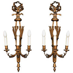 Antique Pair of 19th Century Carved Wood Wall Appliques Sconces