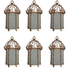 Set of Six English Regency Style Brass Lanterns