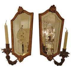 Pair of Venetian, Etched Glass Girandole Mirrors