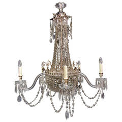 Antique Large English Glass Waterfall Chandelier