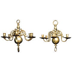 Similar Pair of Dutch Style Brass Chandeliers