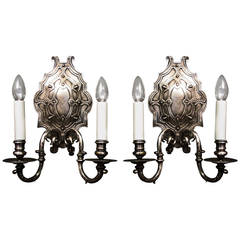Pair of Silvered Bronze Two-Arm Wall Lights