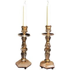 Small Pair of Solid Rock Crystal Candle Sticks