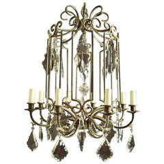 Most Unusual Black Patinated Brass and Crystal Rotunda Shaped Chandelier