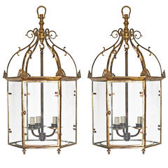 Pair of Regency Style Hexagonal Brass Lanterns