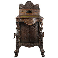 19th Century Forest Themed Carved Anglo-Indian Davenport or Writing Table