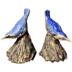 Pottery Bookends with Two Blue Nuthatches by Joanna Hair, 1955