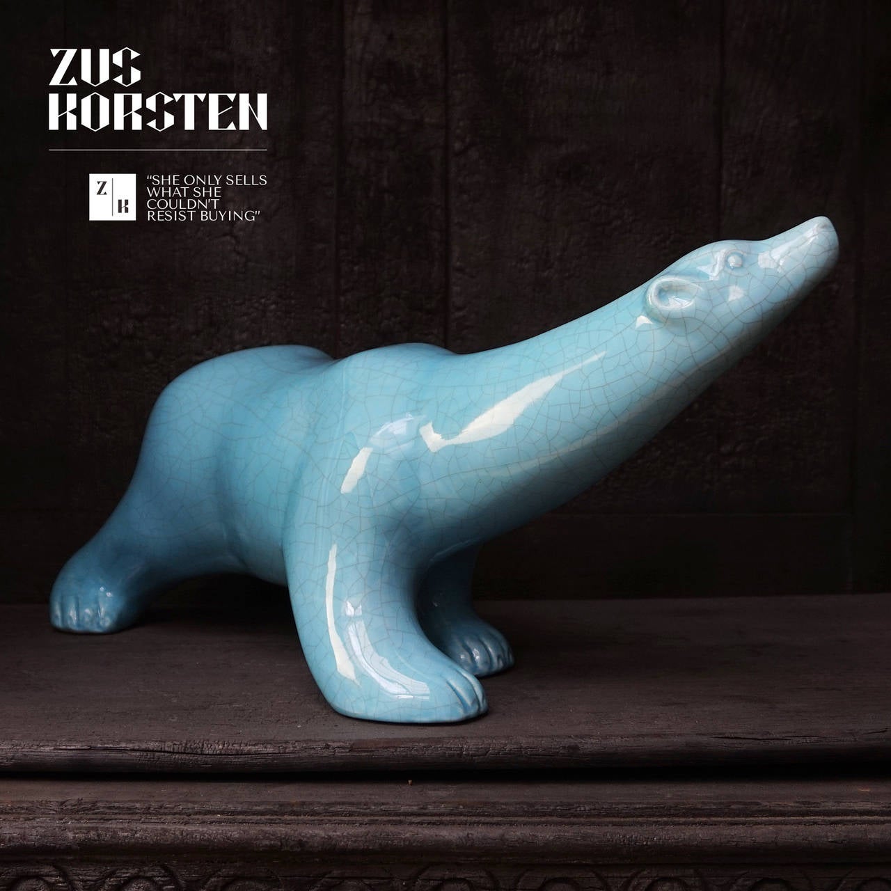 Art Deco Crackle-Glazed Earthenware Polar Bear by L&V Ceram In Excellent Condition In Haarlem, NL