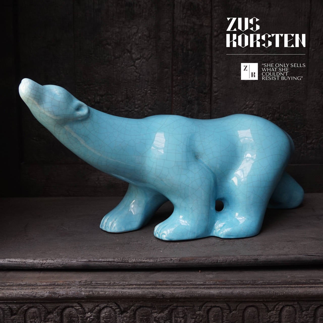 Art Deco Crackle-Glazed Earthenware Polar Bear by L&V Ceram 1
