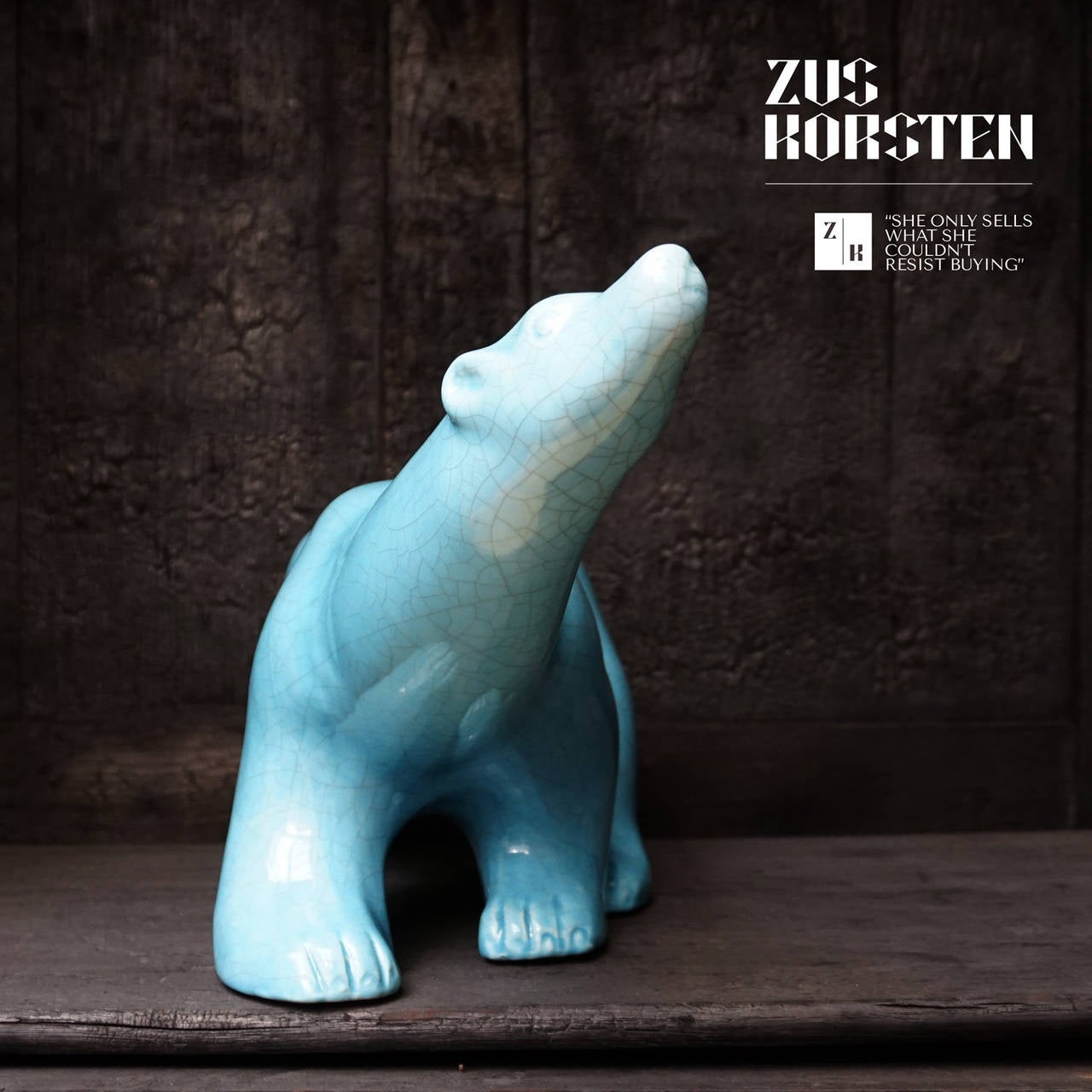 20th Century Art Deco Crackle-Glazed Earthenware Polar Bear by L&V Ceram