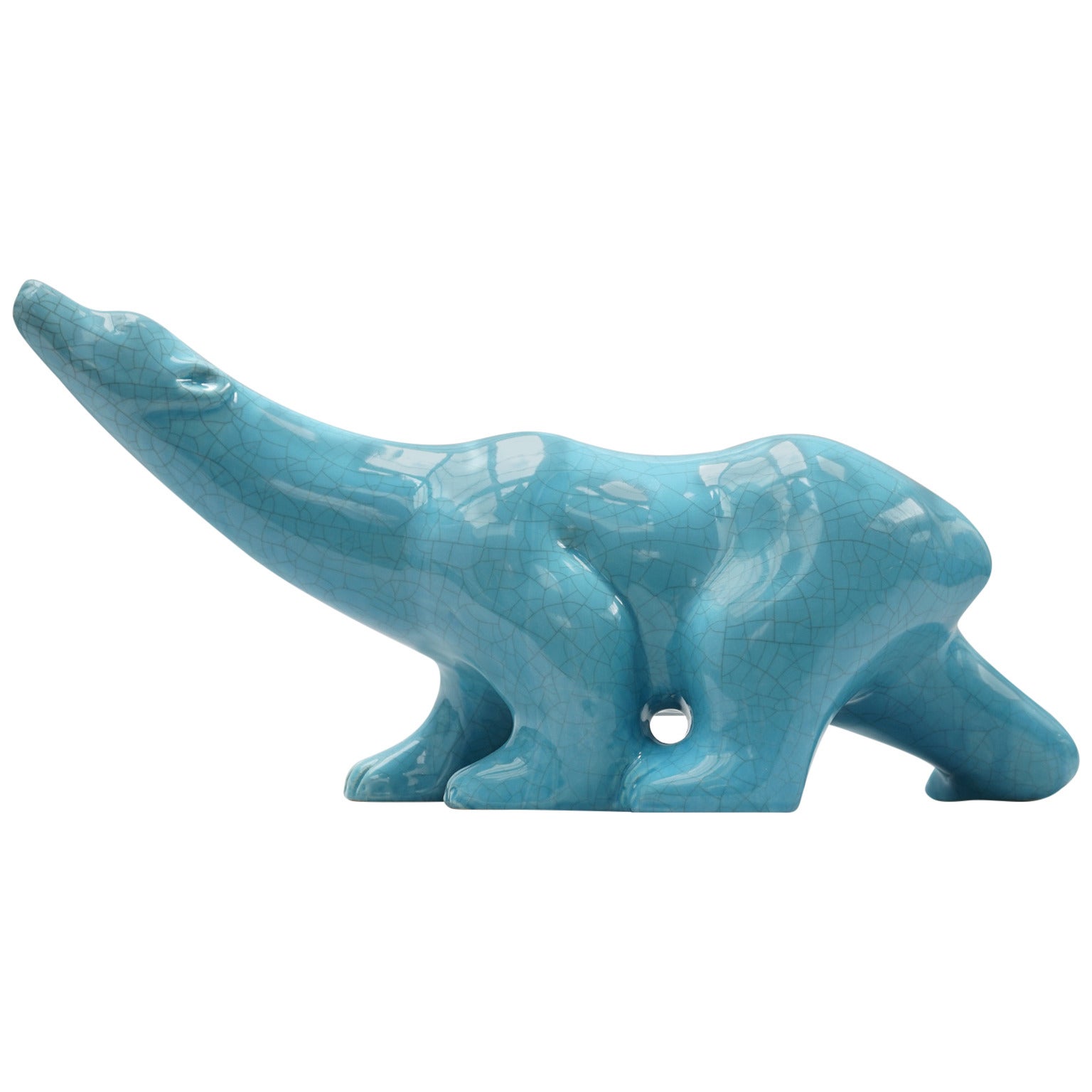 Art Deco Crackle-Glazed Earthenware Polar Bear by L&V Ceram