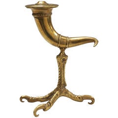 19th Century Brass Oil Light Horn on Talon