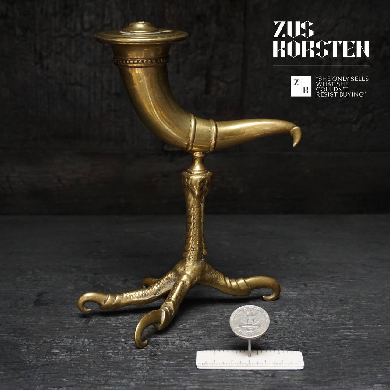 19th Century Brass Oil Light Horn on Talon
