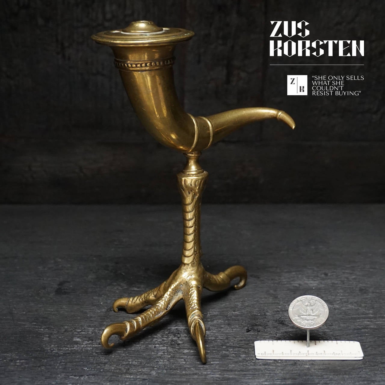 European 19th Century Brass Oil Light Horn on Talon