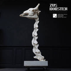 Giraffe Skeleton Taxidermy Head and Neck on Solid Marble Base