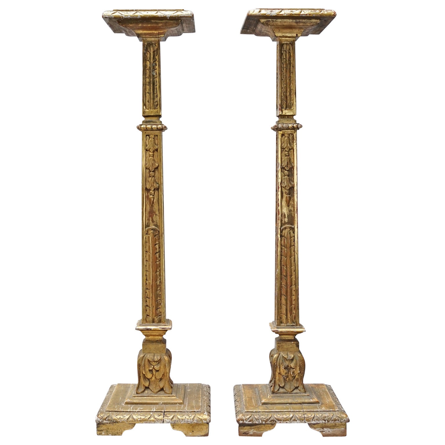 Set of Two Large 19th Century Carved and Gilded Pedestals