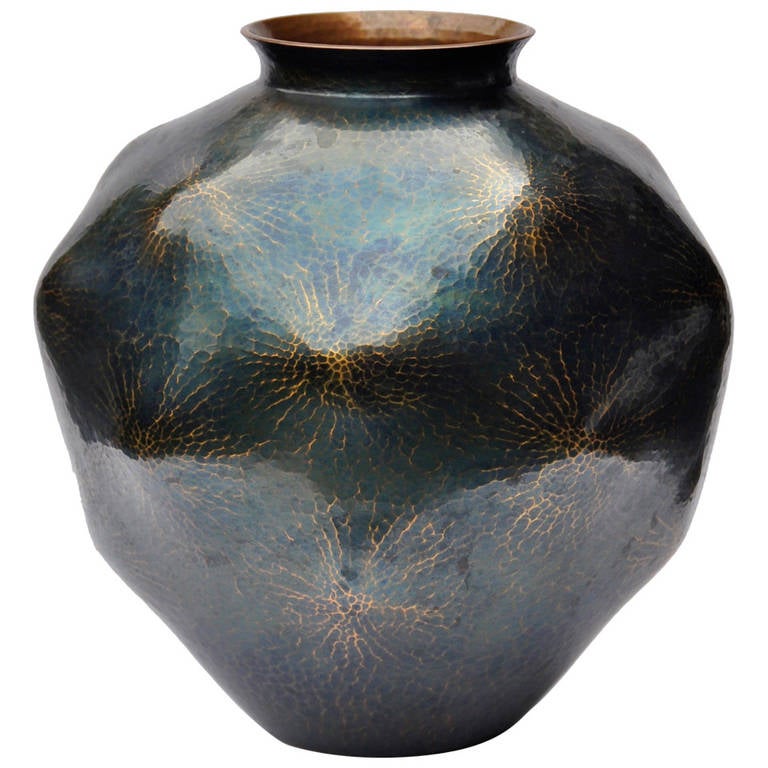 Delicately Hammered Copper Flower Vase by Gyokusendo at 1stDibs
