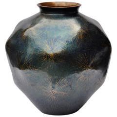 Delicately Hammered Copper Flower Vase by Gyokusendo Workshop