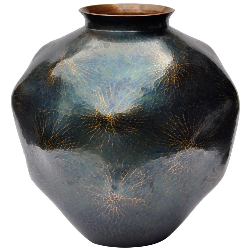 Delicately Hammered Copper Flower Vase by Gyokusendo Workshop