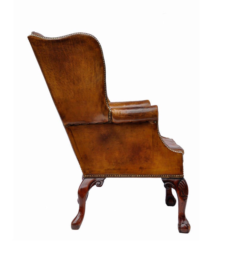 Pair of Leather Wingback Chairs For Sale at 1stDibs