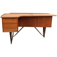 Lovig Nielsen Boomerang Teak and Brass Desk