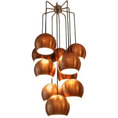 1960s Ten Copper Sphere Pendant Lamp