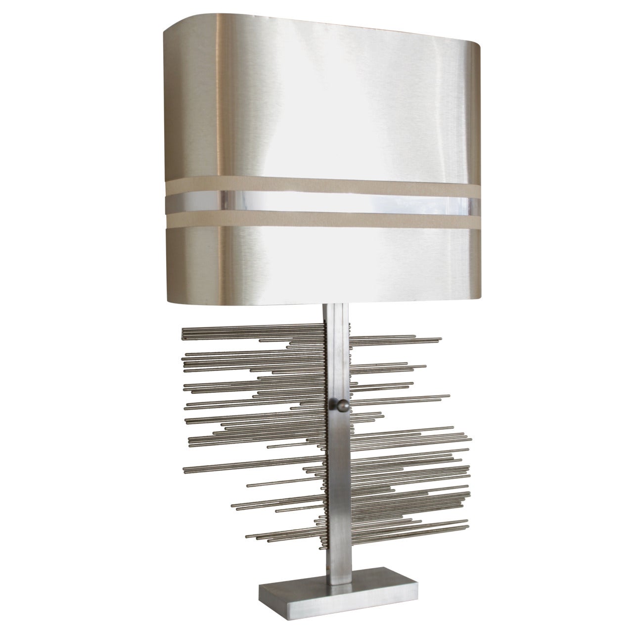 Sculptural Brushed Steel Table Lamp, 1970s