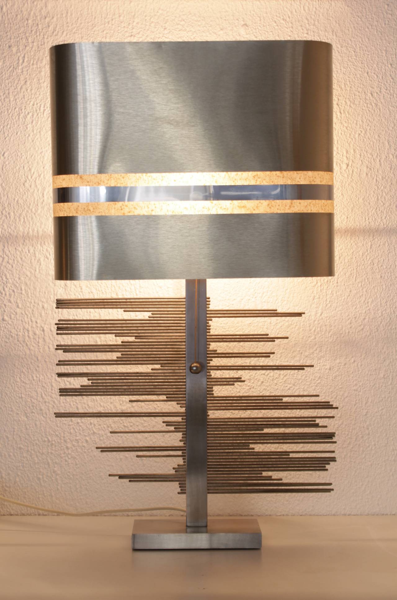 Sculptural Brushed Steel Table Lamp, 1970s 3