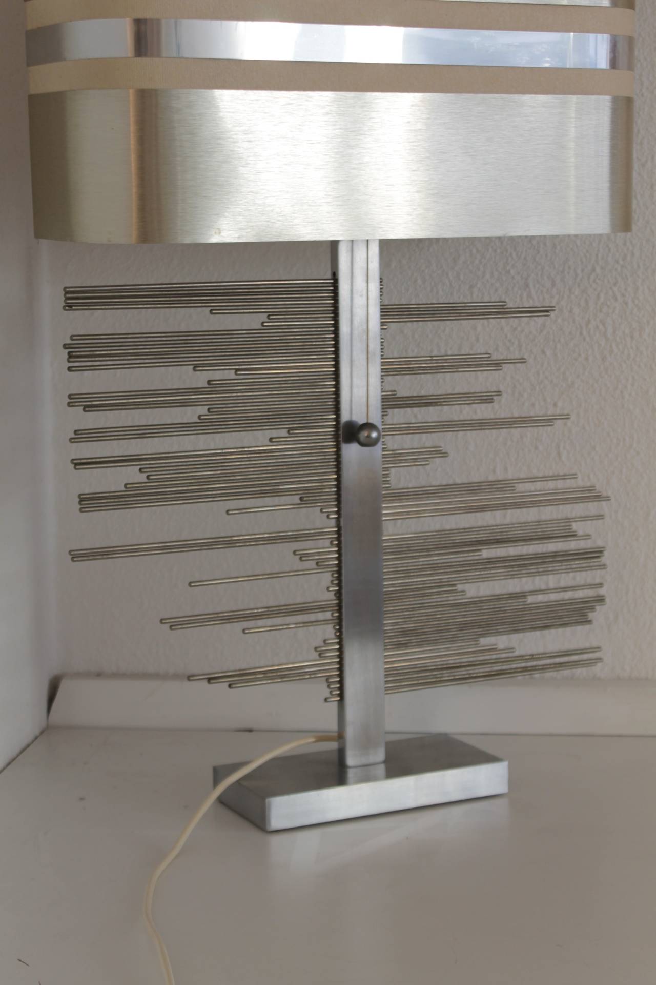 Sculptural Brushed Steel Table Lamp, 1970s 5